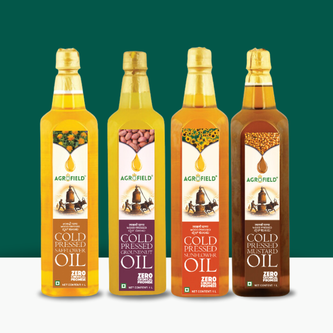 Combo of Four Oils - Safflower, Groundnut, Sunflower, Mustard - 1L each